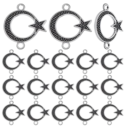 JMKTOOL 120 Stück Antik-Silber Halbmond und Stern Charms Verbinder Metall Vintage Himmlische baumelnde Anhänger Glieder Schmuck Fundstücke für DIY Armband Halskette Ohrringe Handwerk Dekor, Metall, von JMKTOOL