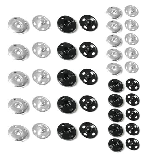 Druckknöpfe zum Annähen 20 Sätze Metall Druckknopf Nähen Schwarz Silber Druckknopfe zum Schrauben für Kleidung Handwerk DIY 8,5mm 12mm von JMOOT