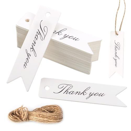 Thank You Etiketten Tags 100 Stück Dank Geschenkanhänger mit Schnur Klein Kraftpapier Weiß Danke Anhänger für Hochzeitsdeko DIY 7x2CM von JMOOT