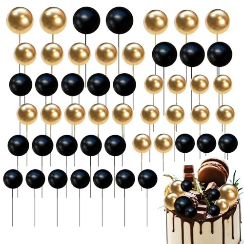 Tortendeko Kugeln Cake Topper 50 Stück Kuchen Deko Tortenaufsatz Kugel Schwarz und Gold Ballon Kuchenaufsätze für Geburtstagsfeier von JMOOT