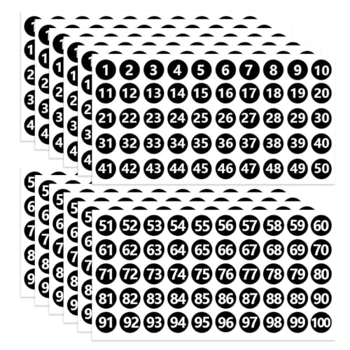 JMOOT Zahlen Aufkleber 25mm 12 Blatt Number Stickers 1 bis 100 Klebezahlen Selbstklebende Nummer Aufkleber Schwarz für Büro von JMOOT