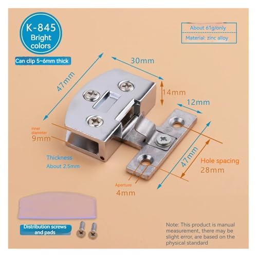 JMORCO Scharniere Für Schranktüren Glastürscharnier, Schrank, Vitrine, Torklemme, stanzfrei, Weinschrank, Glasscharnier, Möbel-Hardware-Zubehör(Bright Silver,1PC) von JMORCO