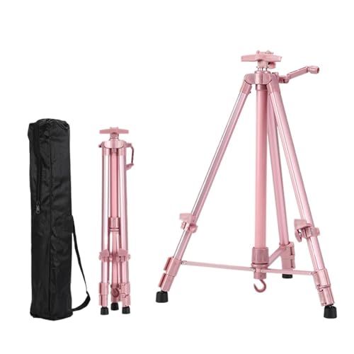 JMORCO Staffelei Faltbare tragbare Metall-Skizzenstaffelei, Ständer, Metallmaterial, 50–150 cm, verstellbar for Malerei im Freien, 33 x 10 cm Tablett optional(Pink No Tray) von JMORCO