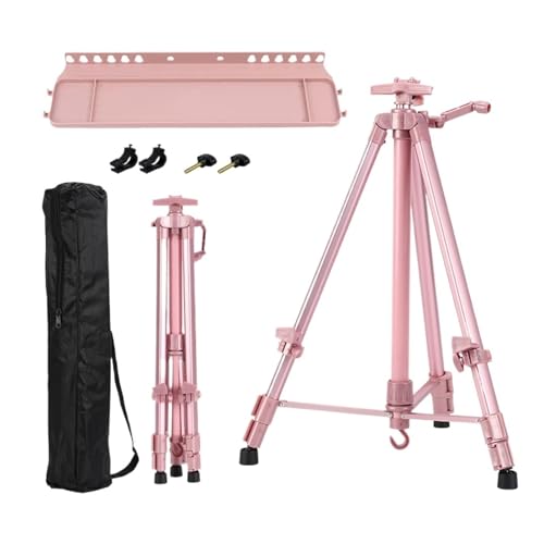 JMORCO Staffelei Faltbare tragbare Metall-Skizzenstaffelei, Ständer, Metallmaterial, 50–150 cm, verstellbar for Malerei im Freien, 33 x 10 cm Tablett optional(Pink with Tray) von JMORCO