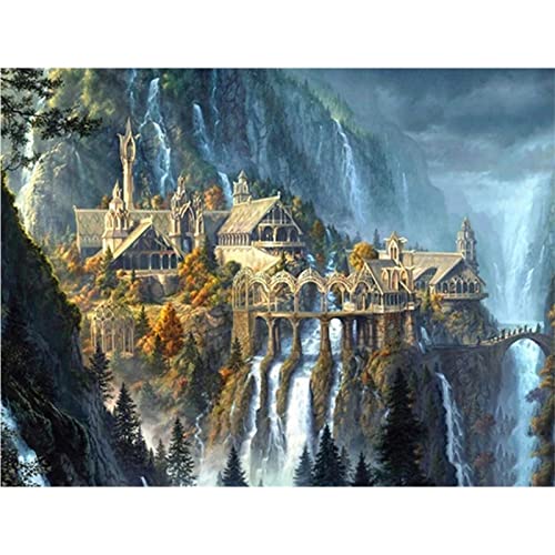 5D Diamant Malerei Set, Wasserfall-Schloss-Landschaft 40x60cm DIY Diamant Gemälde Kreuzstich Kit, Diamant Painting Bilder, Crystal Strass Stickerei Kunst Basteln Diamond Painting für Wanddekoration von JMUNG