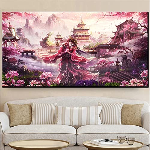 DIY Diamant Gemälde Malen Nach Zahlen Kit Japanischer Fantasy-Tempel 60x120cm Diamond Painting Bilder, Groß 5D Diamant Painting Kit, Vollbohrer Kristall Stickerei Mosaik Gemälde für Wand Dekoration von JMUNG