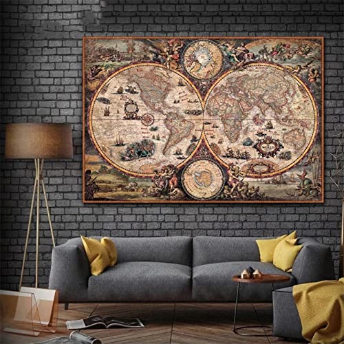 JMUNG Groß 5D Diamant Malerei Set, Vintage Weltkarte 50x100cm DIY Diamant Gemälde Kreuzstich Kit, Diamant Painting Bilder, Crystal Strass Stickerei Kunst Basteln Diamond Painting für Wanddekoration von JMUNG