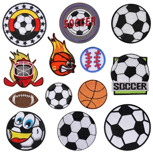 JMZLLRX 13 Stück Basketball Patches zum Aufbügeln, Fußball Flicken Patches Applikationen zum Aufnähen Bügelaufkleber für Reparatur, Kleidung, Jacken, Taschen von JMZLLRX