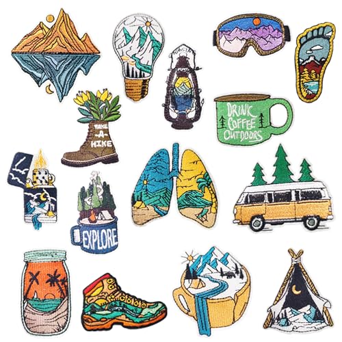 JMZLLRX 15 Stück Landscapes Flicken Patches Sticker Berg und Flusslandschaften Stil Patches zum Aufbügeln, Applikationen Patches für Kleidung, Jacken, Rucksäcke, Jeans, Applique DIY Accessoire von JMZLLRX