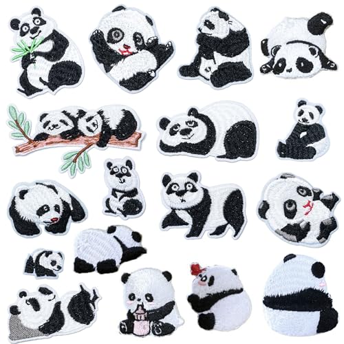 JMZLLRX 17 Stück Applikationen Patches zum Aufbügeln, Panda Patch Sticker für Kleidung Blumen Aufnäher Applikation Flicken zum Aufbügeln Kinder Patches für DIY T-Shirt Jeans von JMZLLRX