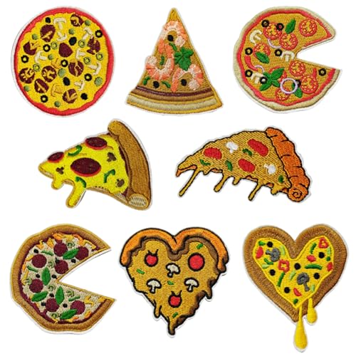 JMZLLRX 8 Stück Pizza Patches zum Aufbügeln Bügelflicken Kinder, Lebensmittel Bügelflicken DIY Patch Sticker für Kleidung Kleid Hut Jeans von JMZLLRX