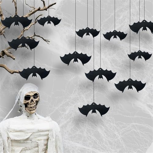 JNBFCDY Hängende Fledermaus-Dekoration Für Halloween - 16 Psc Halloween Fledermäuse - Schwarz Gruselig Fliegende Fledermaus Hängende Dekorationen Für Zuhause Fenster Decke Baum Veranda (Schwarz) von JNBFCDY