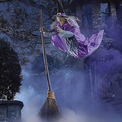 JNBFCDY Halloween Fliegender Schweber Hexe Außenrequisiten - 6 Ft Animierte Schwebende Hexe, Gruselig Halloween Dekorationen Für Den Garten, Halloween Cosplay Dekoration Für Spukhaus (# 1) von JNBFCDY