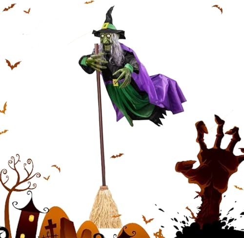 JNBFCDY Halloween Fliegender Schweber Hexe Außenrequisiten - 6 Ft Animierte Schwebende Hexe, Gruselig Halloween Dekorationen Für Den Garten, Halloween Cosplay Dekoration Für Spukhaus (# 2) von JNBFCDY