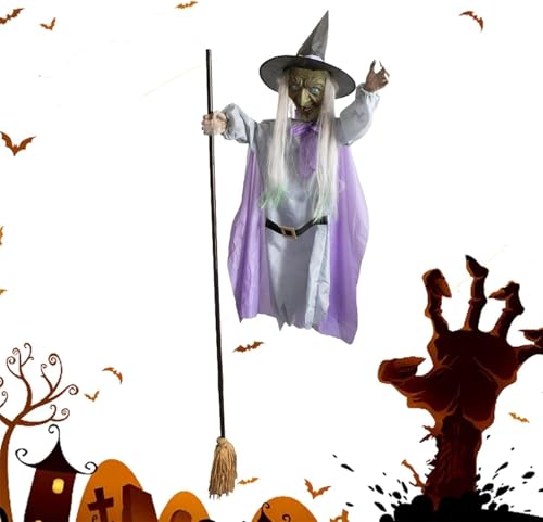 JNBFCDY Halloween Fliegender Schweber Hexe Außenrequisiten - 6 Ft Animierte Schwebende Hexe, Gruselig Halloween Dekorationen Für Den Garten, Halloween Cosplay Dekoration Für Spukhaus (# 3) von JNBFCDY