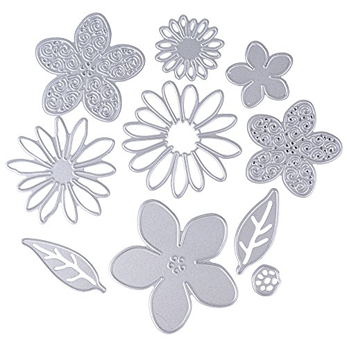 10 Stück Stanzschablonen Metall Stanzformen Blumen Silber Schneiden Schablonen für DIY cutting dies Scrapbooking Album, Schneiden Schablonen Papier Karten Sammelalbum Deko von JNCH