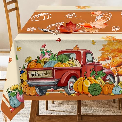 JNDJE Herbst-Tischdecke, 152,4 x 277,6 cm, Herbstdekorationen, Zwerge, Tischdecke für rechteckigen roten LKW, orangefarbene Herbstdekoration, Kürbis-Tischdecken, Polyester, Vintage, für Picknick, von JNDJE