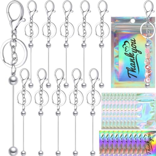 JNJOOD Beadable Keychain Bars Metallperlen-Schlüsselanhänger-Set für DIY-Bastelprojekte Herstellung von JNJOOD