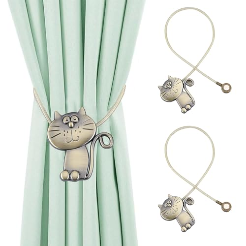 2 Stück Magnetische Vorhang Raffhalter Katze Vorhang Schnalle mit flexiblem Seil für Heim, Outdoor Vorhang Dekoration von JNRFTY