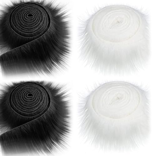 JOAASU Kunstfell zum Basteln, 4 Stück Kunstfell Band, Furry Faux Precut Strips, 5CM*1.5M, für Zwergenbart Weihnachtsmannhaar Wichtel DIY Basteldekoration (Schwarz, Weiß) von JOAASU