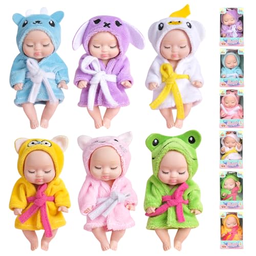 JOAASU Mini-Babypuppe, 6 Stück 3,5 Zoll Puppe und Kleidung Set, Babypuppen Zubehör Set, Waschbares PVC-Material, Puppenspielzeug für Mädchen,Kleinkinder und Kinder von JOAASU