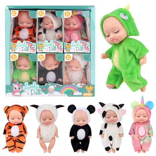 JOAASU Mini Reborn Puppen, 3,5 Zoll Reborn Baby Dolls, 6 Stück Mini Baby Puppen, Kleine Mini PüPpchen Mit Kleidung, Puppenspielzeug FüR MäDchen, Kleinkinder Und Kinder von JOAASU