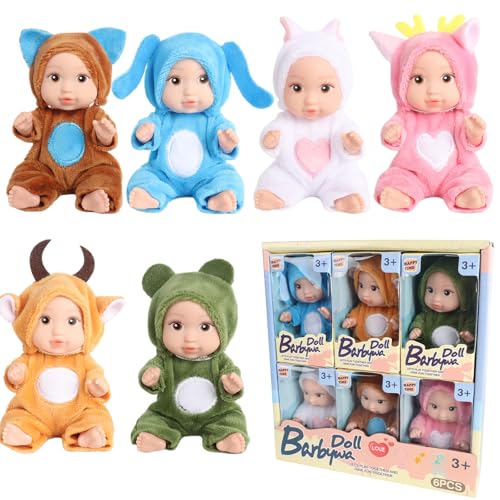 JOAASU Mini Reborn Puppen, 6 Stück Mini Baby Puppen, New Born Baby Puppe, Mini-Puppen-Set, Kleine Mini PüPpchen Mit Kleidung, Mini Baby Puppe für Mädchen, Kleinkinder und Kinder von JOAASU