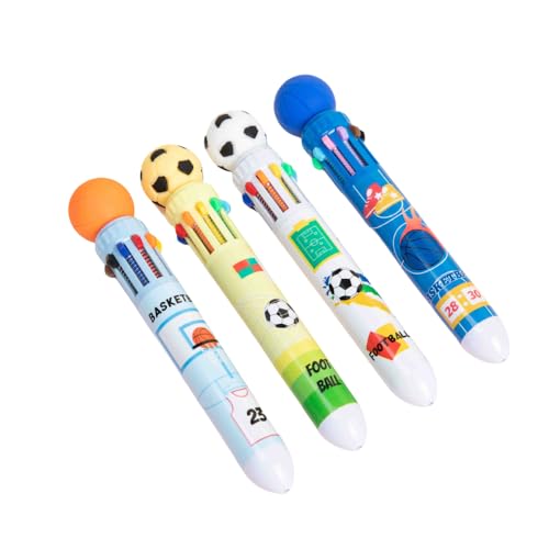 Mehrfarbig Stifte,Mehrfarbige Kugelschreiber Versenkbare Kugelschreiber 4 Pack 10-in-1 Roller Ball Color Kugelschreiber für Office School Supplies Studenten Kinder Geschenk,Süßes Cartoon-Fußball von JOBAODAN