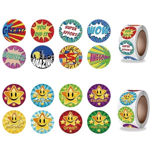 Sterne Sticker,Belohnung Aufkleber 1000pcs Smiley Aufkleber Kinder Bastelarbeiten Sticker für Lehrer Und Schüler Chirstmas Birthday Party Dekorative Aufkleber von JOBAODAN