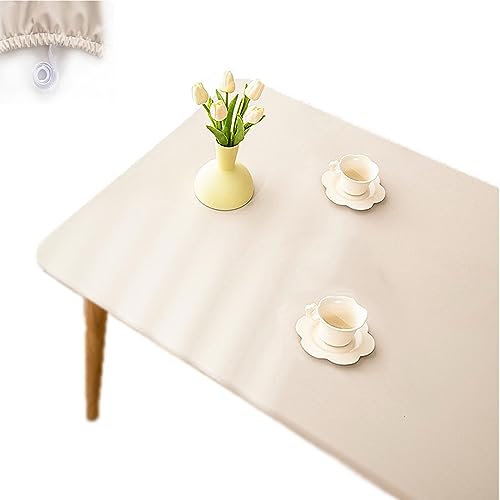 JOCCOS Luxuriöse wasserdichte und ölabweisende Tischdecke, waschbeständig, PU-Leder, fixierbar, elastische Tischdecke für Esszimmer, Bauernhaus, Küche (Beige, 60 x 120 cm) von JOCCOS