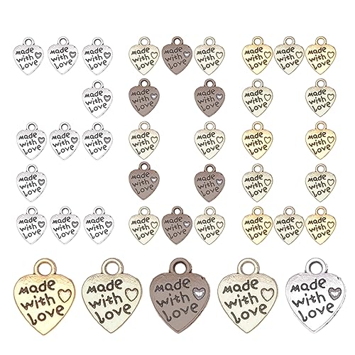 JOCXZI Antik Metall Herz Anhänger Charms - 200Pcs Herzanhänger Basteln Handmade - Anhänger Metall Label Handmade Made with Love Charm Herz Anhänger Mini Anhänger für DIY Handwerk Schmuck von JOCXZI