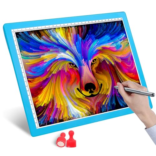 Wiederaufladbar LED A4 Leuchttisch Grafiktablett Light Pad Digitales Tablet Copyboard mit 5 stufiger, dimmbarer Helligkeit zum Nachzeichnen von Zeichnungen (Blau) von JOEAIS