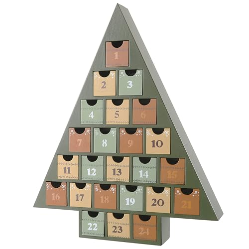 JOEJET Adventskalender 2024, 24 Tage Countdown bis Weihnachten Kalender mit Aufbewahrungsschubladen, DIY Baumform Nachfüllbar Holz Advent Xmas Countdown Kalender Dekoration Adventsboxen für Kinder von JOEJET