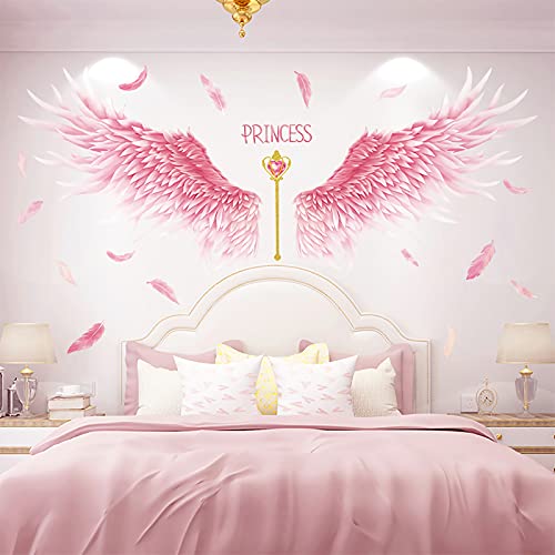 3D Deco Wandtattoo Rosa Federn Flügel, Prinzessin Federn Kreativ Wandsticker, JOENCOST Abnehmbar Schön Wandaufkleber Kunst-Wandbilder für Mädchen Baby Kinder Schlafzimmer Wohnzimmer Esszimmer von JOENCOST