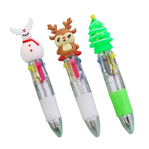 JOERBABU 3/4 Stück mehrfarbiger Kugelschreiber, Weihnachtsstift, einziehbar, mehrfarbig, Kugelschreiber für Kinder, Klasse, Belohnung, Weihnachten von JOERBABU