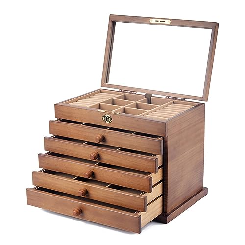 JOEUQK Schmuckkästchen, Retro-Schmuck-Organizer, Massivholz, Schmuckschatulle, Aufbewahrungsbox, antiker chinesischer Stil, Haushalt, große Kapazität, mehrschichtiger Schmuck-Organizer, 31,5 x 20,5 x von JOEUQK