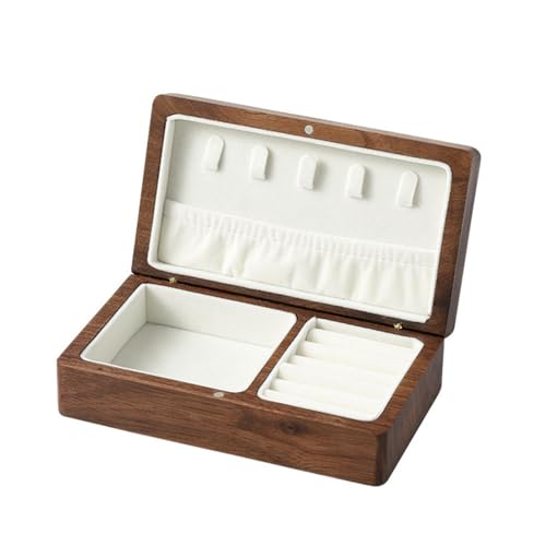 JOEUQK Schmuckkästchen, schwarzes Walnussholz, Schmuckkästchen, Ringbox, Halskettenbox, Schreibtisch-Schmuckschatulle, Aufbewahrungsbox, dekorative Box, Schmuck-Organizer von JOEUQK