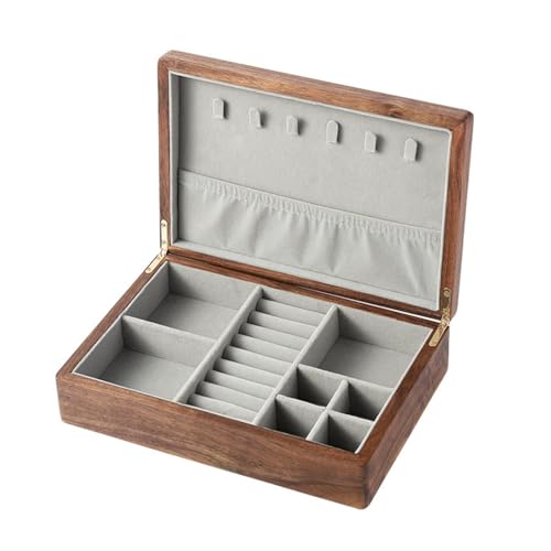 JOEUQK Schmuckkästchen, schwarzes Walnussholz, Schmuckkästchen, Ringbox, Halskettenbox, Schreibtisch-Schmuckschatulle, Aufbewahrungsbox, dekorative Box, Schmuck-Organizer von JOEUQK