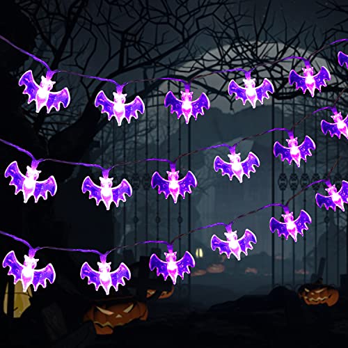 JOFONY Halloween Fledermaus Lichterkette,Lila Lichter für Halloween Deko Innen-und Außenbereich,20 LEDs 2 Beleuchtungsmodi Batteriebetriebene von JOFONY