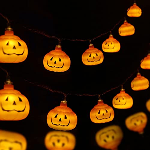 JOFONY Halloween Kürbis Lichterkette,Warmes Gelb Lichter für Halloween Deko Innen-und Außenbereich,20 LEDs 2 Beleuchtungsmodi Batteriebetriebene von JOFONY