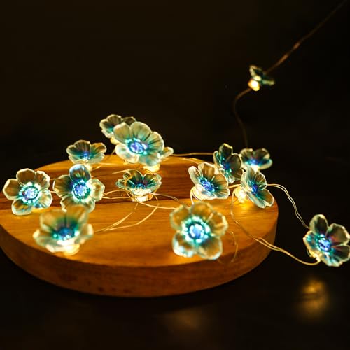 JOFONY LED Lichterkette Blumen,Blau LED Lichterkette Kirschblüten,2M 20LEDs Lichterkette Batterie,Lichterkette Frühling Deko für Festival,Party,Valentinstag Hochzeit von JOFONY