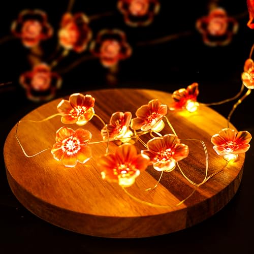 JOFONY LED Lichterkette Blumen,Rosa LED Lichterkette Kirschblüten,2M 20LEDs Lichterkette Batterie,Lichterkette Frühling Deko für Festival,Party,Valentinstag Hochzeit von JOFONY