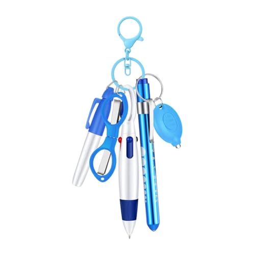 JOFUUM 6-In-1 Multifunktions-Kugelschreiber-Set mit Druckfunktion, Taschenlampe, Faltbare Schere, Kugelschreiber, Schlüsselanhänger, Krankenschwester-Stifte, Blau von JOFUUM