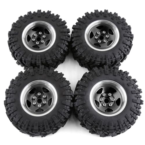 JOFUUM Set mit 4 Metallperlen-Verriegelungsfelgen, 98 mm und 1,9 Zoll für RC Crawler TRX4 D90 Axial SCX10 II III 1/10, Schwarz von JOFUUM