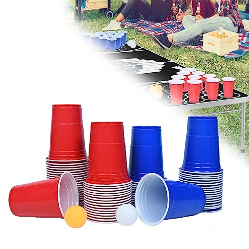 JOIEYOU 100 Beer Pong Becher Beerpong Partybecher Sets 10 Bällen Beerpongbecher Plastikbecher Trinkbecher für Weihnachten Party Trinkspiele Hochzeit (100Becher + 10 Bällen) von JOIEYOU