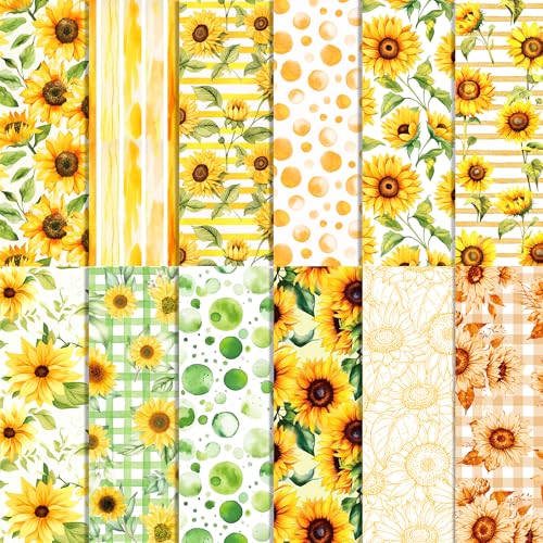 24 Stück Sonnenblumen-Scrapbook-Papierblöcke, Sonnenblumen-Muster, doppelseitig, dekoratives Papier, Bastelpapier, Kartenalbum, Magazin, dekoratives Papier von JOINFANXIN