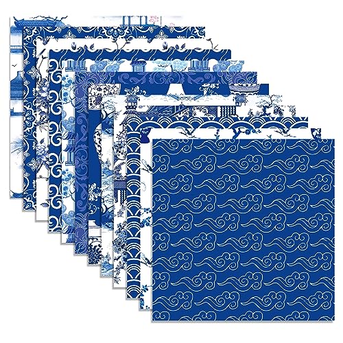 JOINFANXIN Chinesisches blaues und weißes Porzellan-Scrapbook-Papier, 24 Stück, doppelseitiges Decopodge-Papier, Kartonpapier für Scrapbooking, DIY, dekorativer Hintergrund, Kartenherstellung, von JOINFANXIN