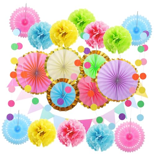 JOINPAYA 1 Satz Blumenball-papierfächerpaket Regenbogen-partydekorationen Tapeten-fans Blumen Aus Seidenpapier Papierfächerdekorationen Pom-pom-banner Pom-pom-dekorationen ， von JOINPAYA