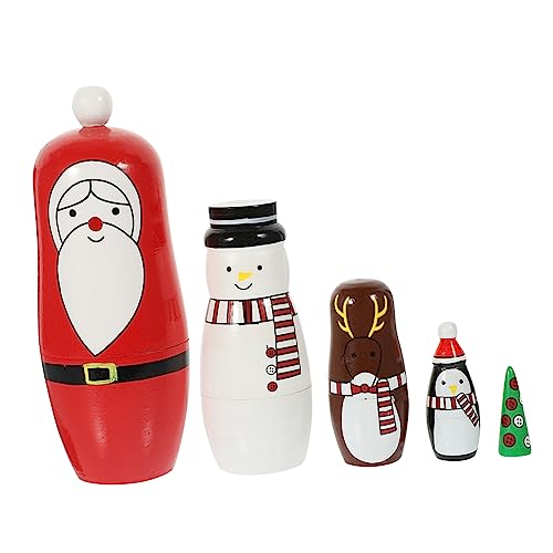 JOINPAYA 1 Satz Weihnachtspuppe Russian doll kinderspielzeug weihnachtsmitbringsel weihnachtsgeschneke Figur Verschachtelungspuppen Geburt Weihnachtsmann-Puppen Weihnachtsstapelpuppe Holz von JOINPAYA