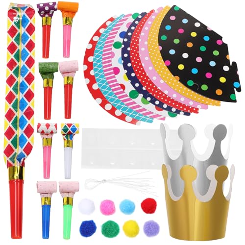 JOINPAYA 1 Satz geburtstagsfeier dekoration Kronenhüte aus Papier Kegelhut Buntstift Hut Partyzubehör party sachen party supplies schirmmützen -Partyhüte Partytaschen-Gebläse von JOINPAYA